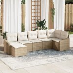 Vidaxl ensemble de salle a manger jardin 7 pi�ces avec coussins beige en poly rotin
