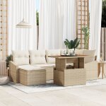 Vidaxl ensemble de salle a manger de jardin 7 pices avec coussins beige poly rotin acacia