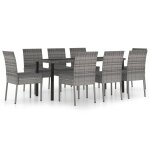 Vidaxl ensemble de salle a manger de jardin 9 pcs r�sine tress�e gris