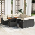 Vidaxl ensemble de salle a manger de jardin 9 pi�ces avec coussins noir poly rattan acacia