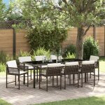 Vidaxl ensemble de salle a manger de jardin 9 pi�ces avec coussins en poly rattan marron