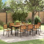 Vidaxl ensemble de salle a manger de jardin de 9 pi�ces noir poly rattan acacia, vidaxl chaises de jardin ...