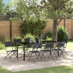 Vidaxl ensemble de salle a manger de jardin 9 pi�ces noir textil�ne et acier
