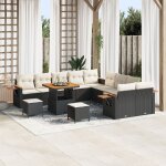 Vidaxl ensemble de salon de jardin 13 pices avec coussins - noir, poly rotin, acacia, vidaxl ensemble ...