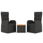 Vidaxl ensemble de salon de jardin 3 pcs noir poly rotin et acacia