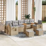 Vidaxl ensemble de sofa de jardin 10 pi�ces avec coussins beige poly rotin acacia, vidaxl ensemble de ...