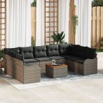 Vidaxl ensemble de sofa de jardin 10 pi�ces avec coussins gris en poly rattan acacia, vidaxl sofa de ...