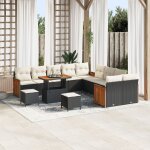 Vidaxl ensemble de sofa de jardin 13 pi�ces avec coussins en poly rotin noir et acacia, vidaxl sofa de ...