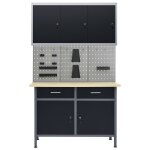 Vidaxl etabli avec 3 panneaux muraux et 1 armoire Vidaxl etabli avec 3 panneaux muraux et 1 armoire
