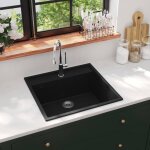 Vidaxl evier de cuisine avec trou de trop - plein noir granit Vidaxl evier de cuisine avec trou de trop - plein noir granit