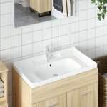 Vidaxl evier de salle de bain blanc 81x48x23cm rectangulaire cramique