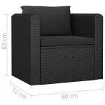 Vidaxl fauteuil avec coussins rsine tresse noir