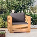 Vidaxl fauteuil de jardin avec coussins gris fonc� bois de teck massif