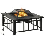 Vidaxl foyer de jardin avec tisonnier 81x81x47 cm xxl acier