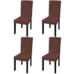 Vidaxl housse de chaise droite extensible 4 pcs marron