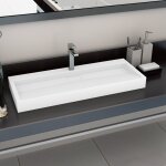 Vidaxl lavabo 120x46x11 cm fonte minrale / marbre blanc
