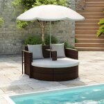 Vidaxl lit de jardin avec parasol marron r�sine tress�e