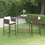 Vidaxl meubles de bar de jardin 3pcs et coussins résine tressée marron Vidaxl meubles de bar de jardin 3pcs et coussins résine tressée marron