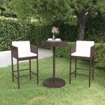 Vidaxl meubles de bar de jardin 3pcs et coussins r�sine tress�e marron