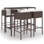 Vidaxl meubles de bar de jardin 5pcs et coussins résine tressée marron Vidaxl meubles de bar de jardin 5pcs et coussins résine tressée marron