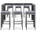 Vidaxl meuble de bar de jardin 7 pcs et coussins résine tressée gris Vidaxl meuble de bar de jardin 7 pcs et coussins résine tressée gris