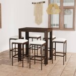 Vidaxl ensemble de bar de jardin 7 pcs coussins rsine tresse marron