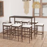 Vidaxl ensemble de bar de jardin 9 pcs coussins rsine tresse marron