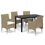 Vidaxl meubles a dîner de jardin et coussins 5 pcs poly rotin beige Vidaxl meubles a dîner de jardin et coussins 5 pcs poly rotin beige