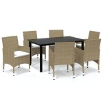 Vidaxl meubles a dîner de jardin et coussins 7 pcs poly rotin beige Vidaxl meubles a dîner de jardin et coussins 7 pcs poly rotin beige