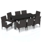 Vidaxl meubles a dîner de jardin et coussins 9 pcs poly rotin marron Vidaxl meubles a dîner de jardin et coussins 9 pcs poly rotin marron