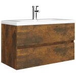 Vidaxl meuble lavabo avec bassin intégré chêne fumé bois d'ingénierie Vidaxl meuble lavabo avec bassin intégré chêne fumé bois d'ingénierie