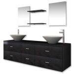 Vidaxl meubles de salle de bain 9 pcs avec lavabo et robinet noir