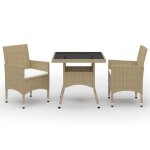 Vidaxl mobilier a d�ner de jardin 3 pcs beige r�sine tress�e et verre