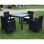 Vidaxl mobilier a d�ner jardin 5 pcs avec coussins r�sine tress�e noir