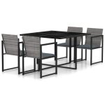 Vidaxl mobilier a d�ner de jardin 5pcs et coussins r�sine tress�e gris