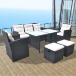 Vidaxl mobilier a dner de jardin 6pcs et coussins rsine tresse noir