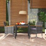 Vidaxl mobilier a d�ner de jardin et coussins 3pcs r�sine tress�e gris