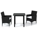 Vidaxl mobilier a dner de jardin et coussins 3pcs rsine tresse noir