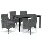 Vidaxl mobilier a dner de jardin et coussins 5pcs rsine tresse gris