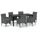 Vidaxl mobilier a dner de jardin et coussins 7pcs rsine tresse gris
