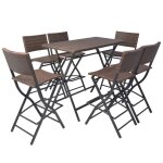 Vidaxl mobilier a dîner pliable 7 pcs acier résine tressée marron Vidaxl mobilier a dîner pliable 7 pcs acier résine tressée marron