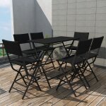 Vidaxl mobilier a d�ner pliable jardin 7 pcs acier r�sine tress�e noir