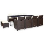 Vidaxl mobilier de jardin encastrable et coussins 13 pcs rotin marron