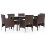 Vidaxl mobilier de salle a manger de jardin coussins 7 pcs marron / noir
