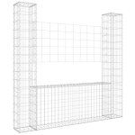 Vidaxl panier de gabion en forme de u avec 2 poteaux fer 140x20x150 cm