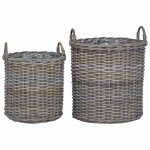 Vidaxl panier a plantes avec stockage 2 pcs gris rotin lacak