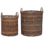 Vidaxl panier a plantes avec stockage 2 pcs marron rotin lacak