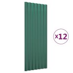 Vidaxl panneaux de toiture 12 pcs acier enduit de poudre vert 100x36cm