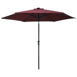 Vidaxl parasol d'extrieur avec led et mt en acier 300 cm bordeaux