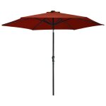 Vidaxl parasol de jardin avec lumires led et mt en acier terre cuite
